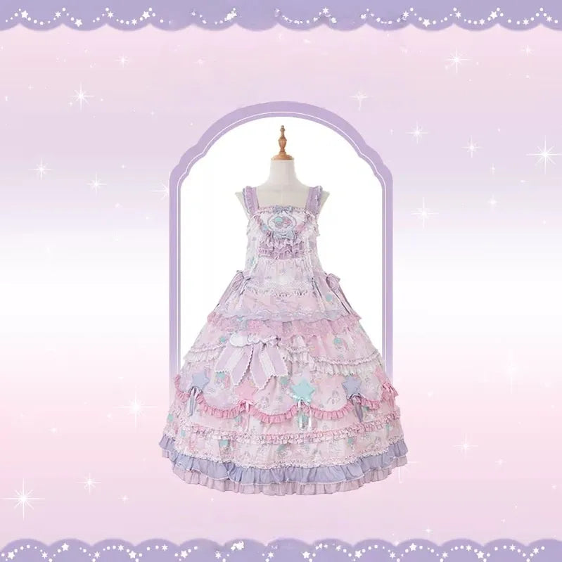 Little Twin Stars - Cotton Lining Sweet Lolita Dress Set, Unicorn and Star Print (L M S XL XS) 45655:857271