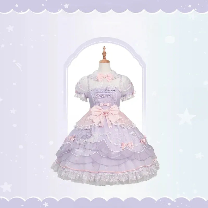 Cinnamoroll Ocean Fantasy - IP Collab Sweet Lolita Tiered JSK & OP Dress, Cinnamoroll Print (L M S XL XS) 45995:871839