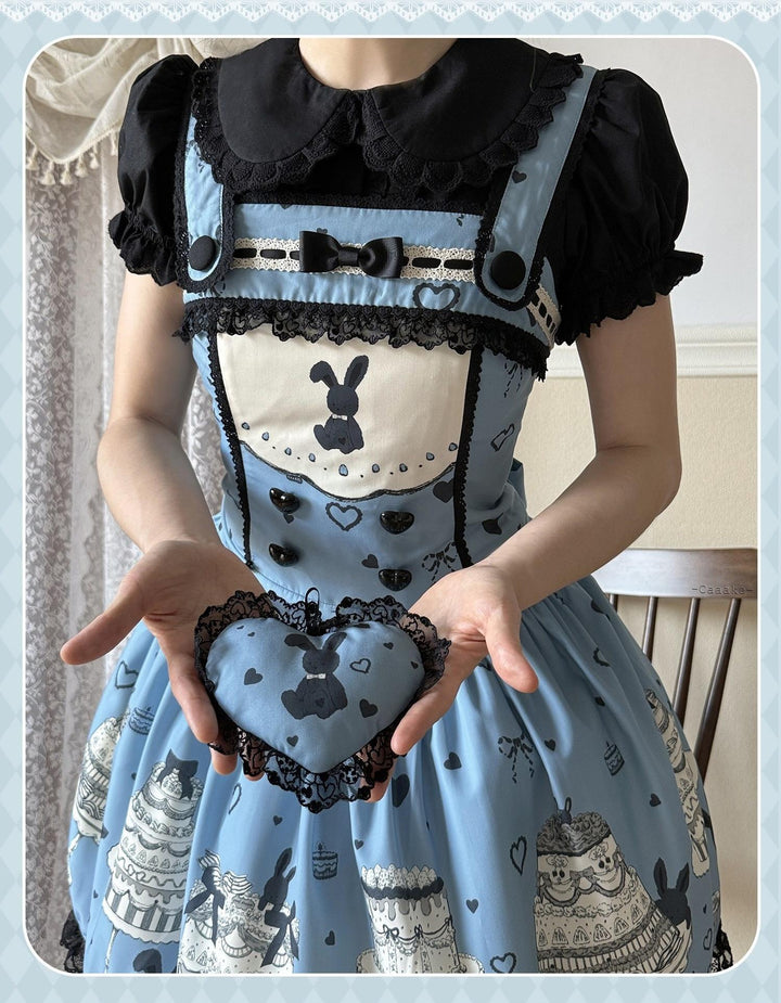 Sweet Dream Sheep - Cake Bunny - Blue Sweet Lolita Dress, Bunny&Cake Print