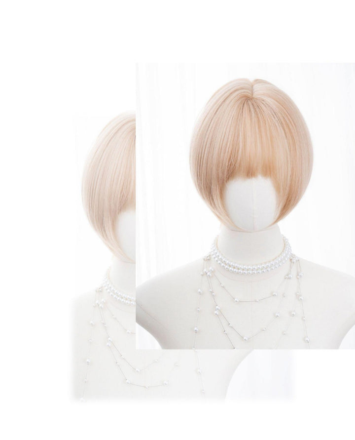 Alicegarden~Doll-like Lolita Bob Wig with Detachable Curly Ponytail Golden - BOB Wig + Hair Net Only