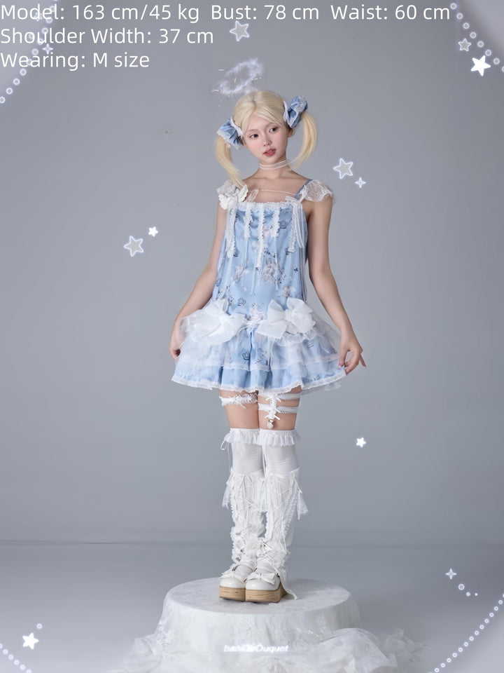 Bacio Bouquet~Hyaline Angel~Daily Lolita Low Waist Dress with Angle Print&Lace Detail