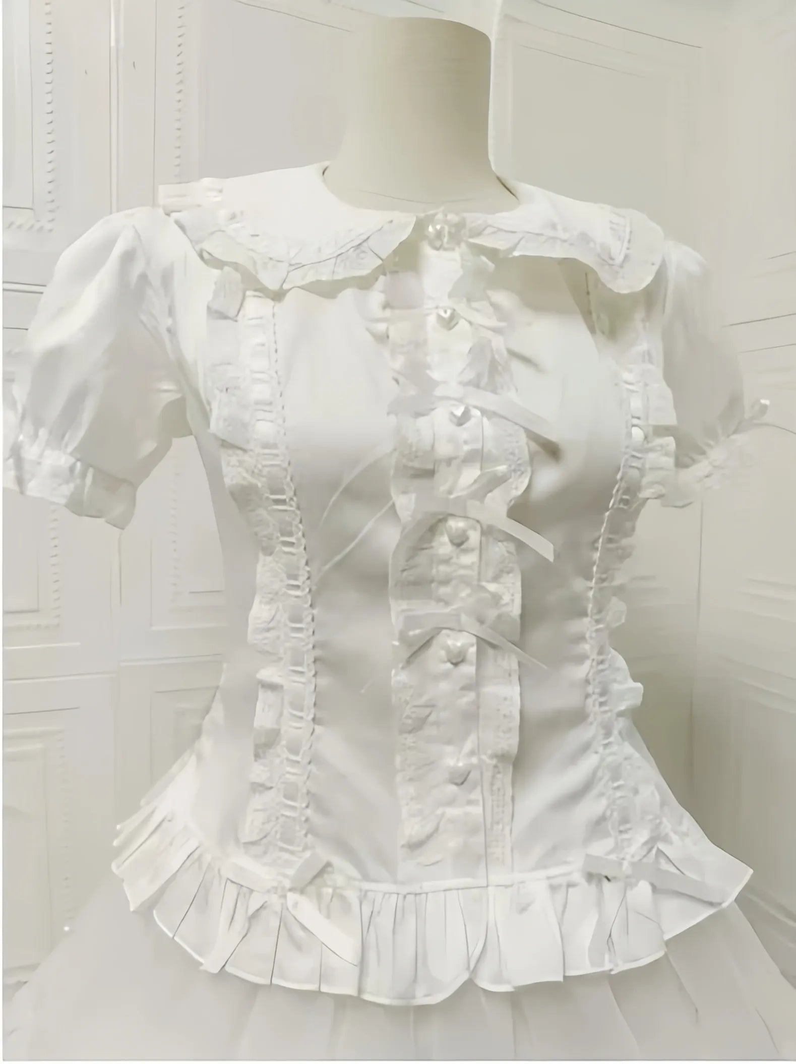 Sweet Lolita Short Sleeve Blouse, Multi-color Ribbons & Bows (L M S XL) 45774:861990