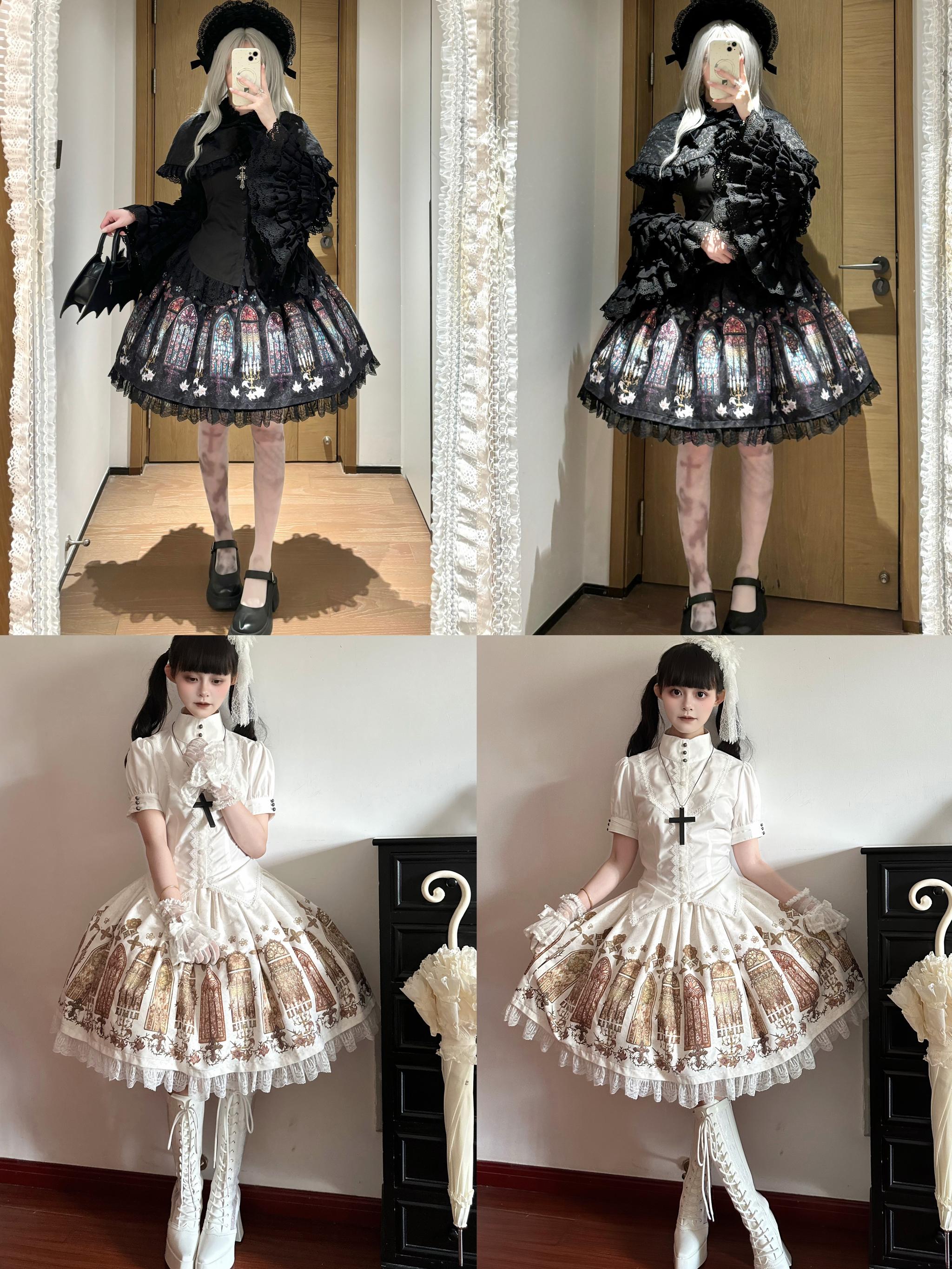 Temple Stained Glass - Gothic Lolita Stained Glass Printed SK, Elastic Waist 45770:862845