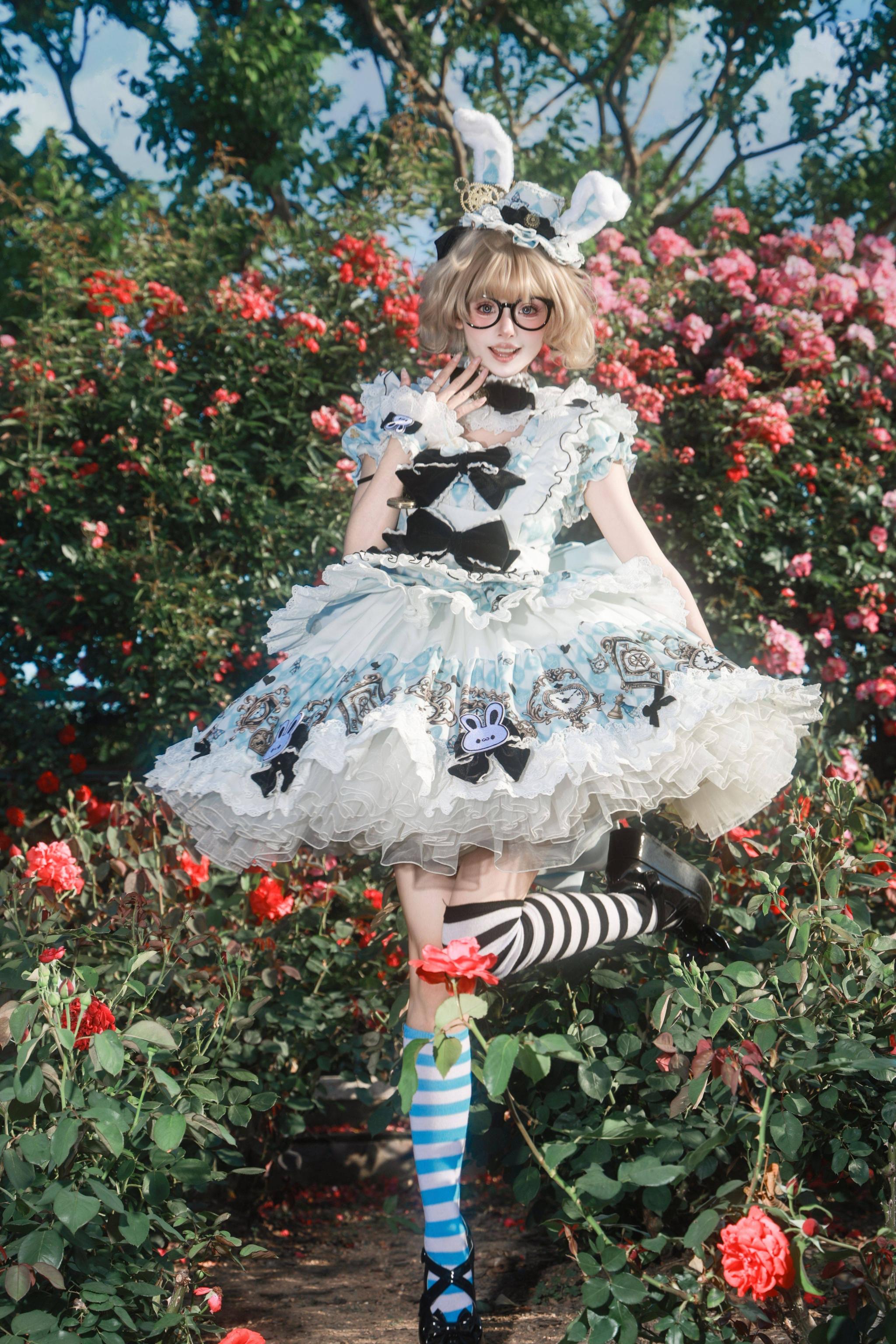 Unnamed Journey - Sweet Lolita Argyle Printed OP Dress with Bunny Details 45510:850431
