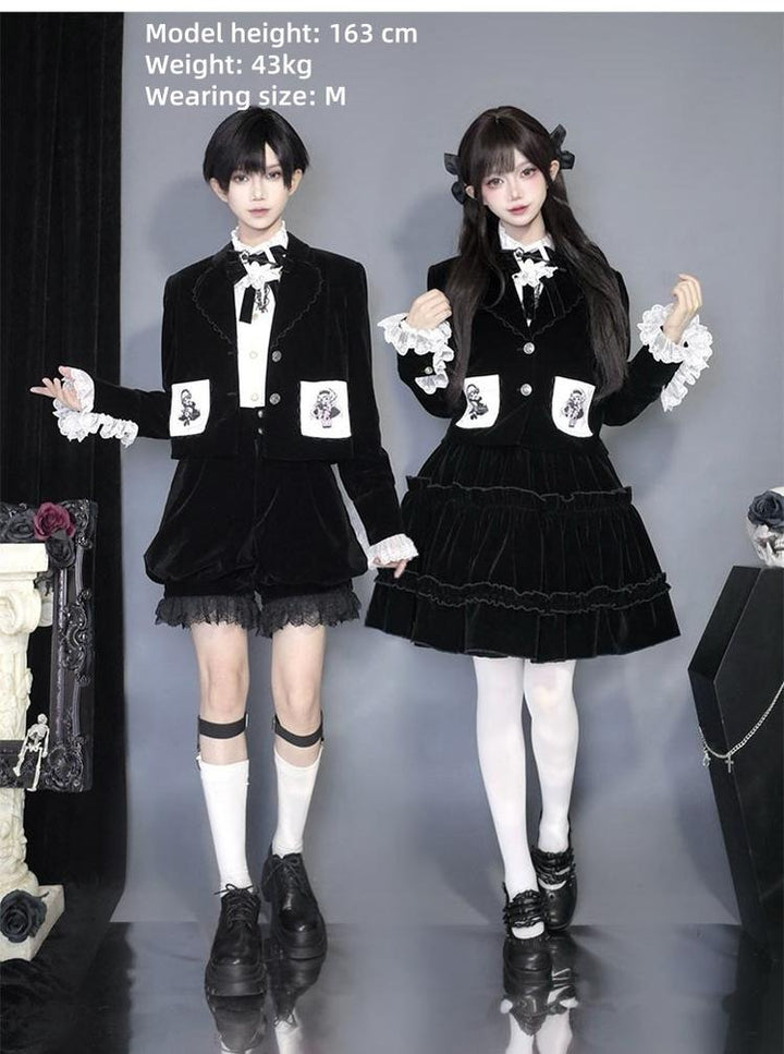 CastleToo~Erosion Heart F-Type~Ouji Lolita Suit Black Velvet Shorts and Skirt 40628:669826