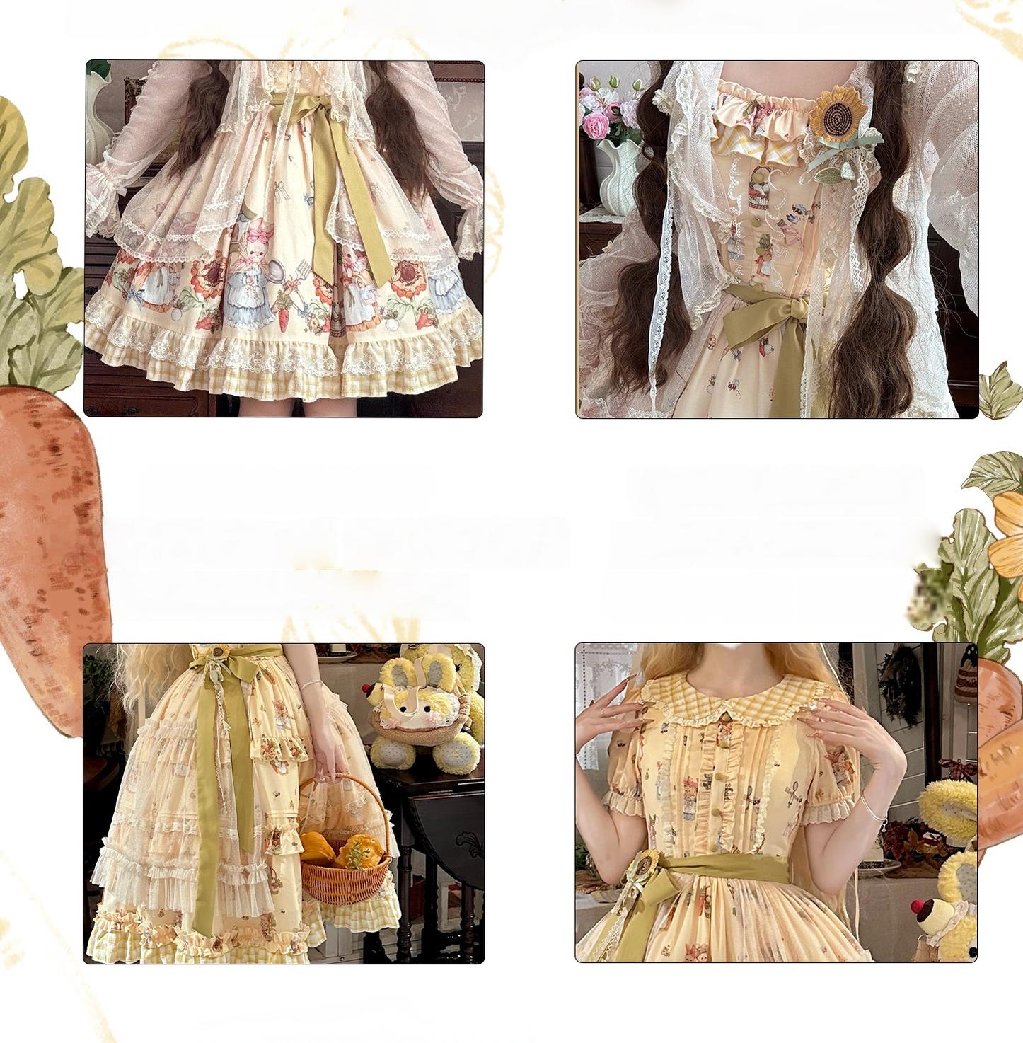 Bunny Harvest Season - Country Lolita Peter Pan Collar OP, Bunny Print JSK 44533:811901