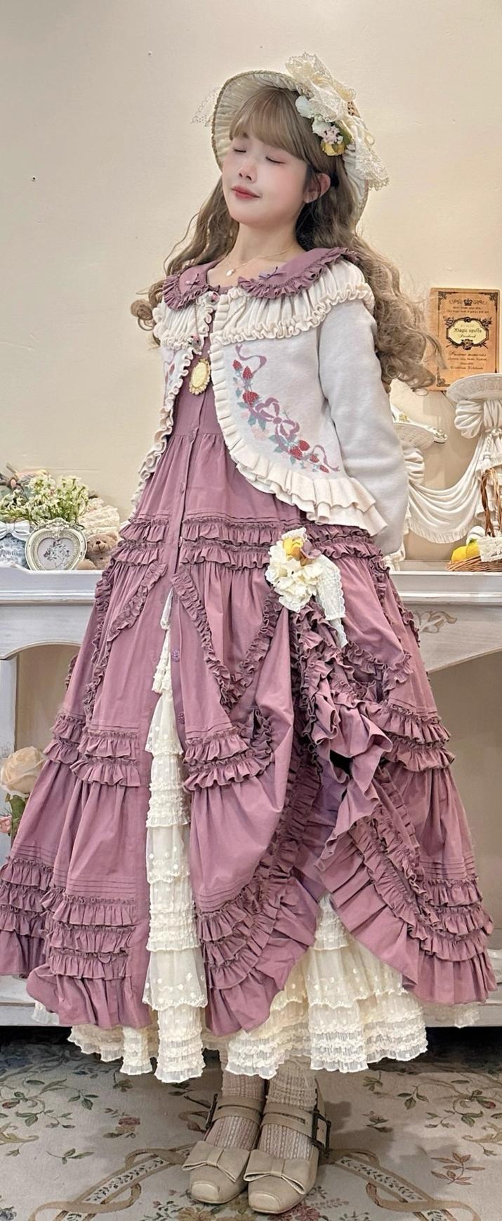 Bunny Magic Forest - Loving Bunny - Elegant Lolita Long Sleeve Trapeze OP, Tiered Skirt 44362:806290