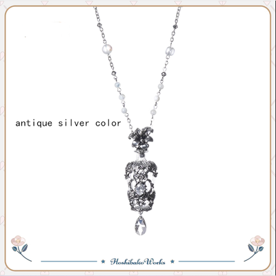 (Buyforme)Star box design~WhitalAlley Vintage Handmade Lily Perfume Bottle Necklace antique silver color  