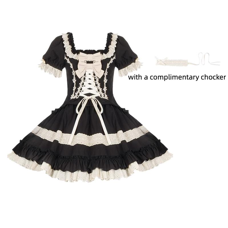 With PUJI - Chapter Seven - Spring Cotton Lolita OP Dress Doll-Like Dress S OP + Chocker