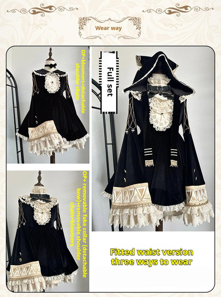 LizBird~Reincarnated Clock~Vintage Lolita OP Dress Set Lolita Bloomers   