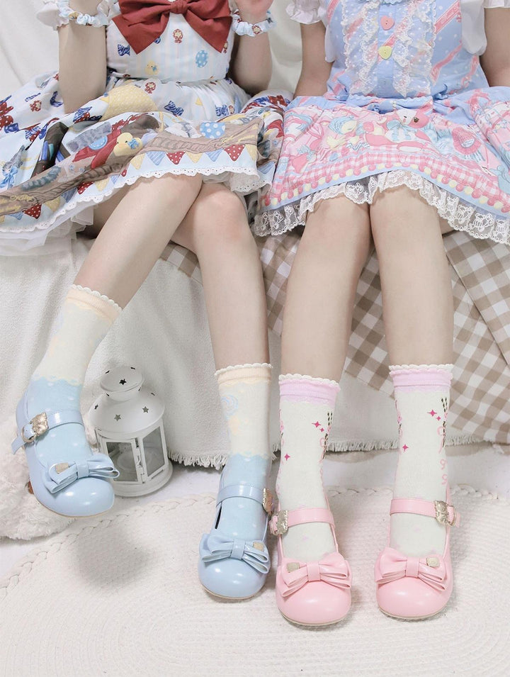 Sheep Puff~Mikko Hug~Sweet Lolita Shose Round Toe Lolitta Heels Butterfly Bow   