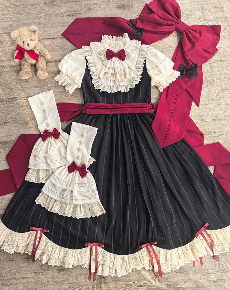 Striped Poem - Gothic Lolita Striped OP Dress with Detachable Sleeves 45403:850468