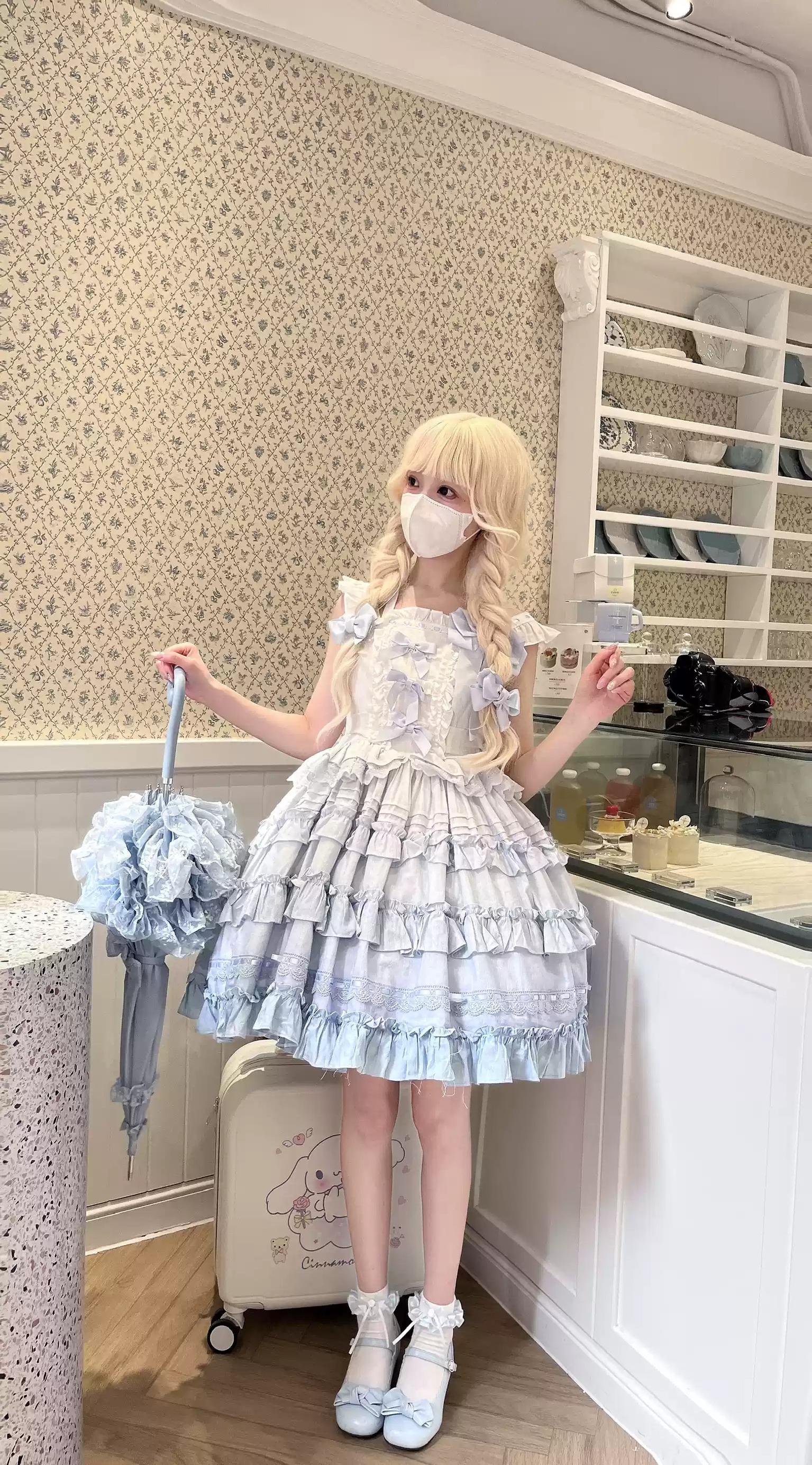 Mengfuzi - Little Milkfoo - Vintage Lolita Gradient Dress XS blue JSK