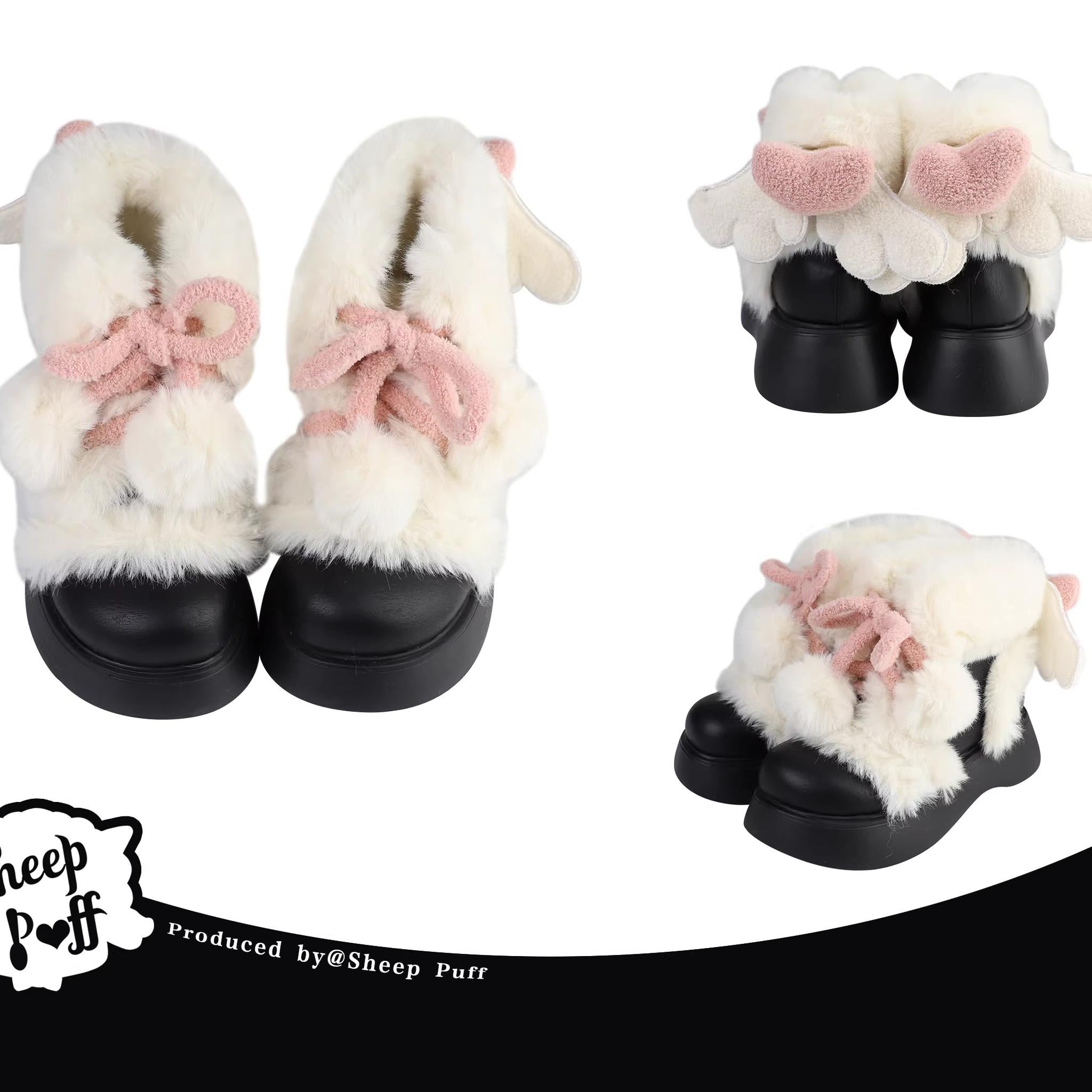Sheep Puff - Fluffy Qubi - Winter Lolita Shoes Sweet Warm Snow Boots with Plush