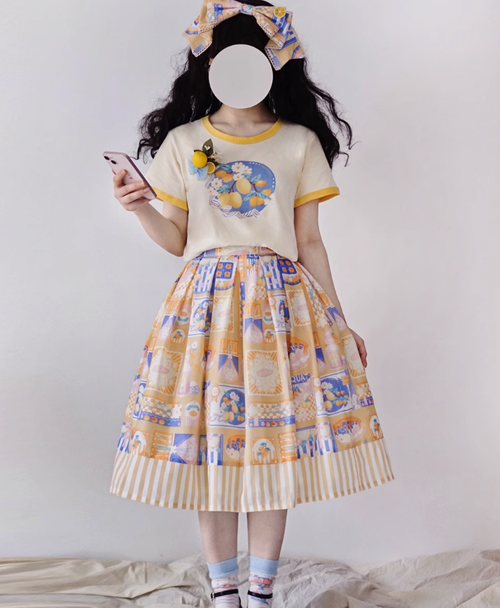 Miss Point~Daisy Lemon~Daily Lolita Lemon Print T-Shirt Customized   