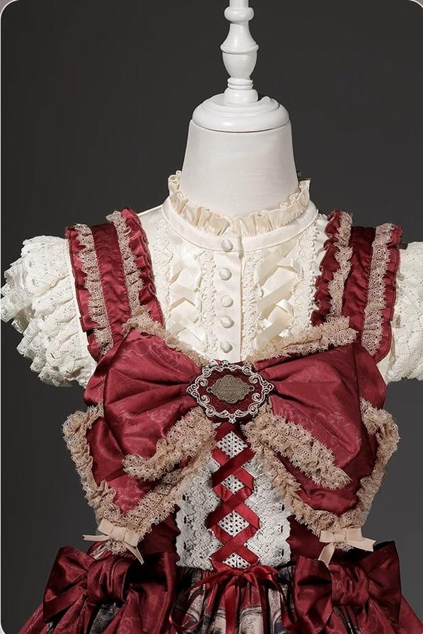 Mysterious Ribe - Red Classic Lolita Jumper Skirt & Blouse Set, Rabbit Print 45968:870085