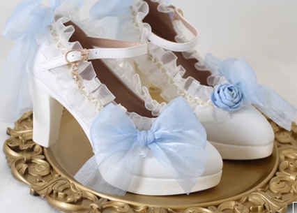 Xiaogui~Emotion Limited~Elegant Lolita Lace Bow Sandal 35 light Blue 
