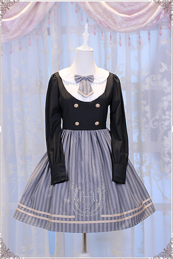 Chess Story~Elegant Lolita Embroidery Preppy Style OP Dress S charcoal grey 