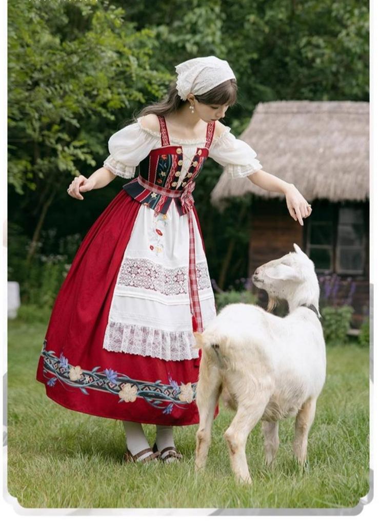 Nikki Tomorrow - Goose Pleasure - Country Lolita Red JSK Dress Apricot Shirt 38306:582526