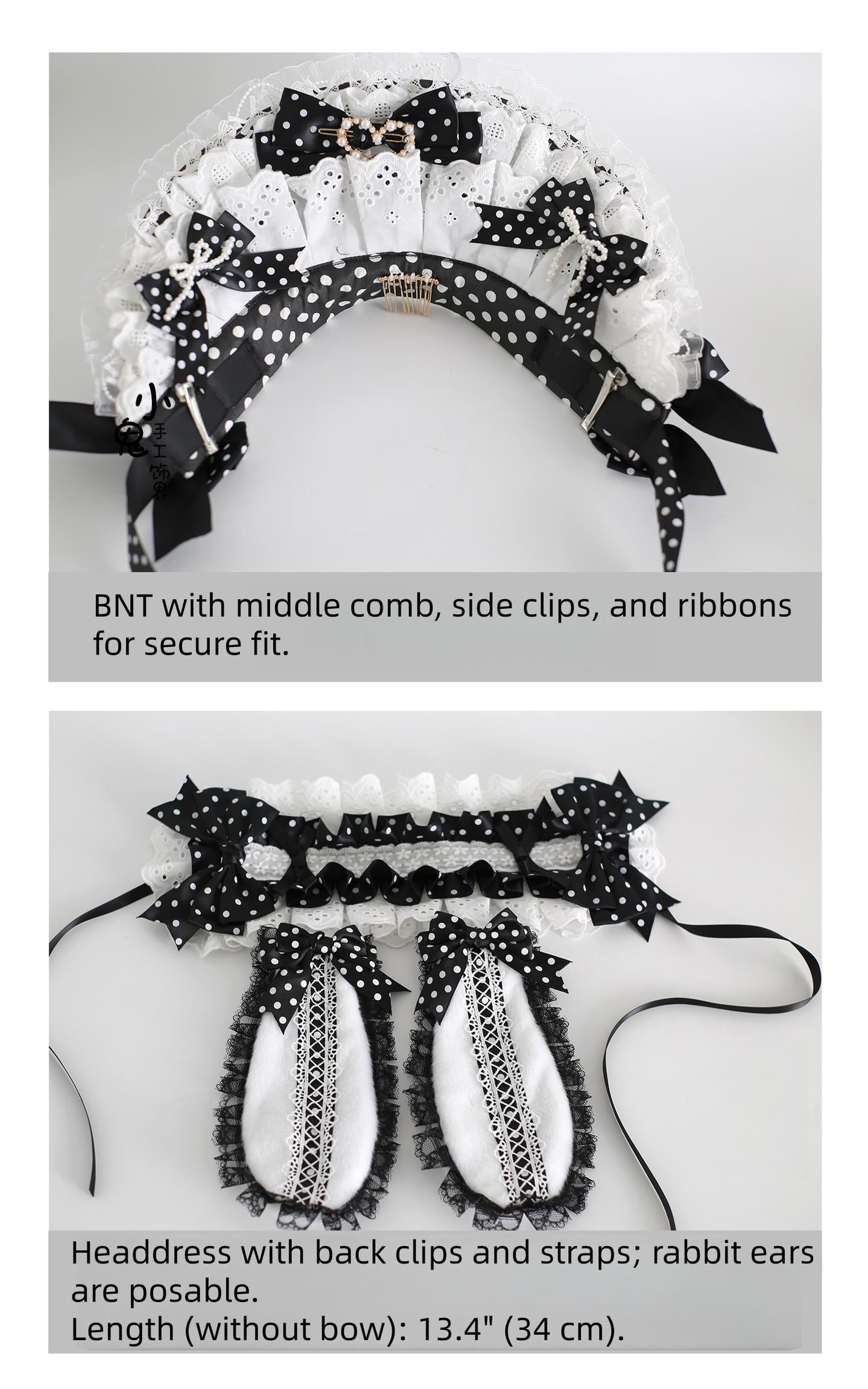 Xiaogui - Polka Dot Lolita Headdress, Detachable Bunny Ear 44136:796638