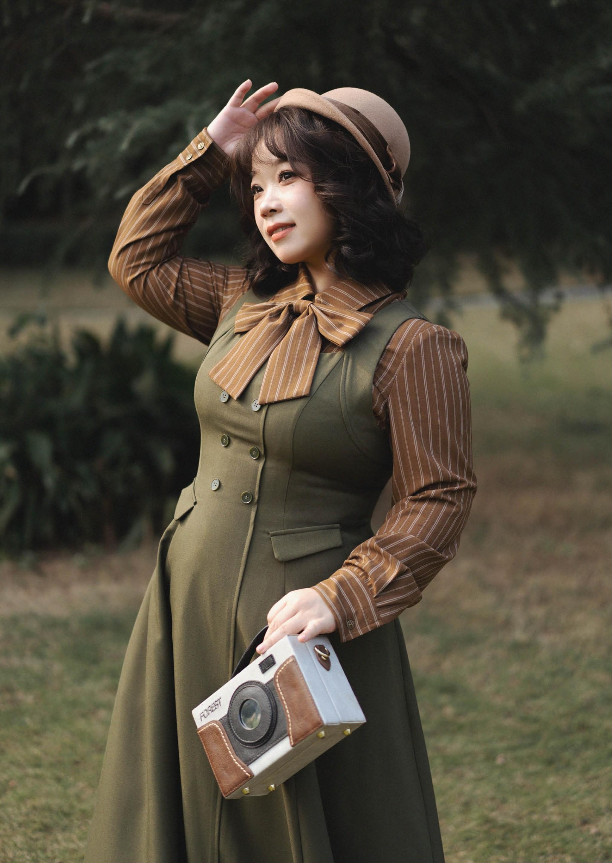 Forest Wardrobe - Forest Ode - Classic Lolita Striped Shirt, Detachable Bow Tie 44272:801805