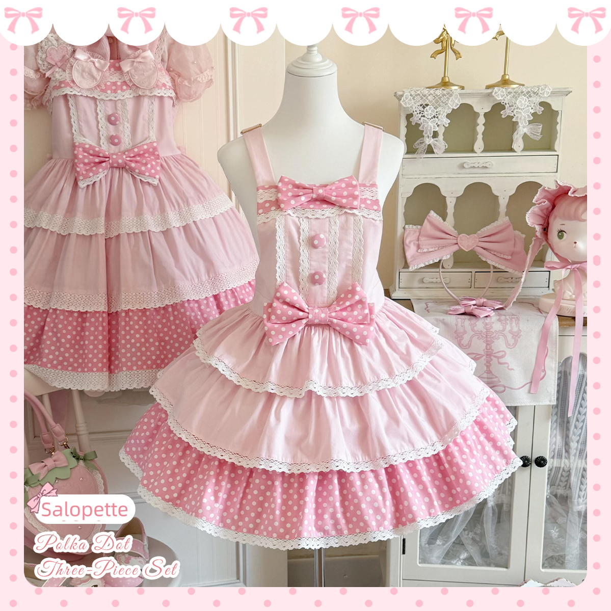 Cotton Sweet Lolita Polka Dot JSK & Salopette Dress (L M S XL) 45589:853482