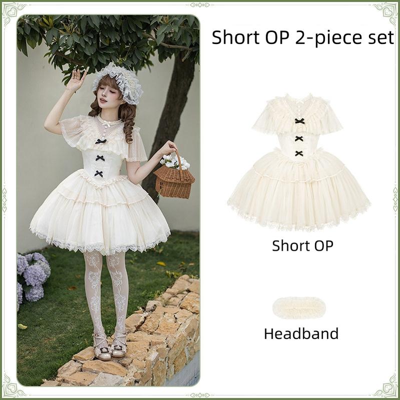 White Mist Promise - Classic Lolita Corset OP Set, Edwardian Collar & Tiered Hem (L M S) 45173:838370