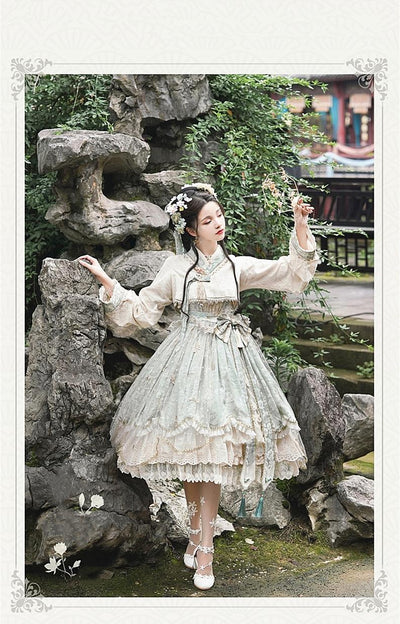 Bramble Rose~Pure White Autumn~Han Lolita JSK Dress Set   