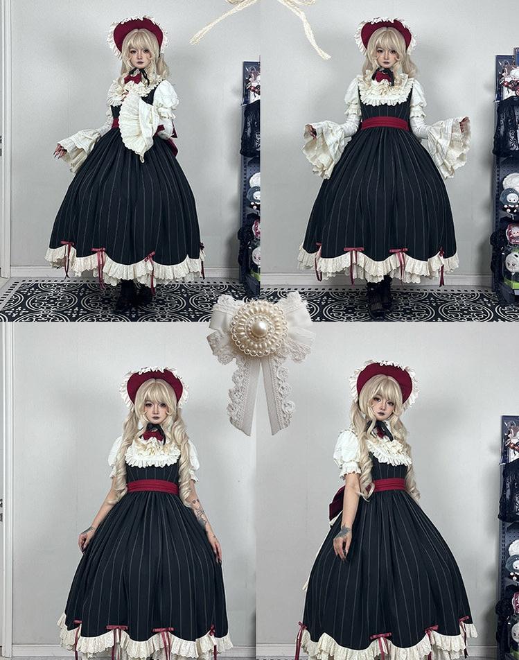 Striped Poem - Gothic Lolita Striped OP Dress with Detachable Sleeves 45403:850473
