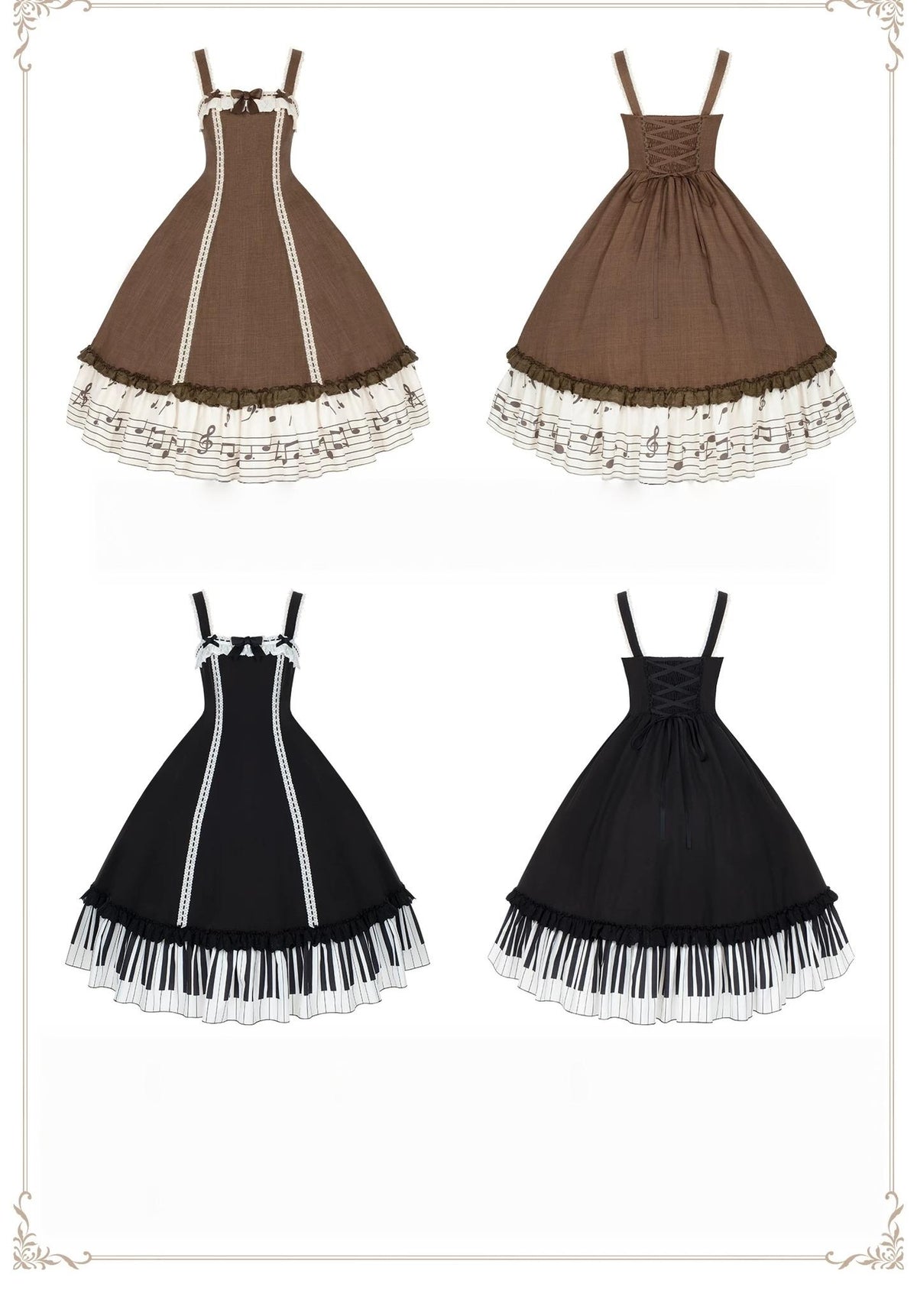 Solo Moment - Classic Lolita JSK & Blouse Dress Set, Piano Keys Print 45940:869058