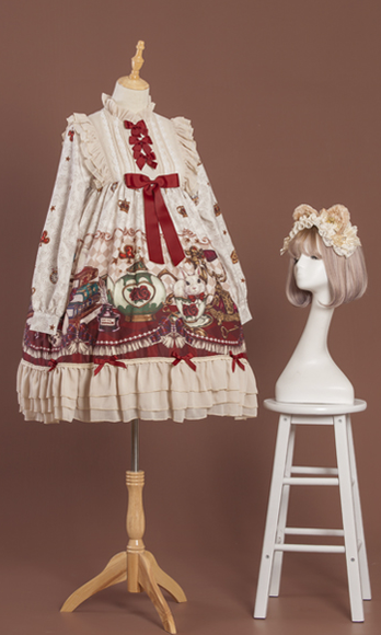 OCELOT~Crown Bear~Kawaii Daily Lolita Long OP Dress S ivory OP 