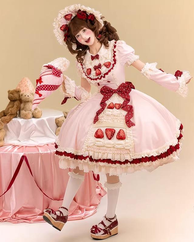 Strawberry Cake - Old School Lolita Dress, Detachable Sleeves 44451:808840