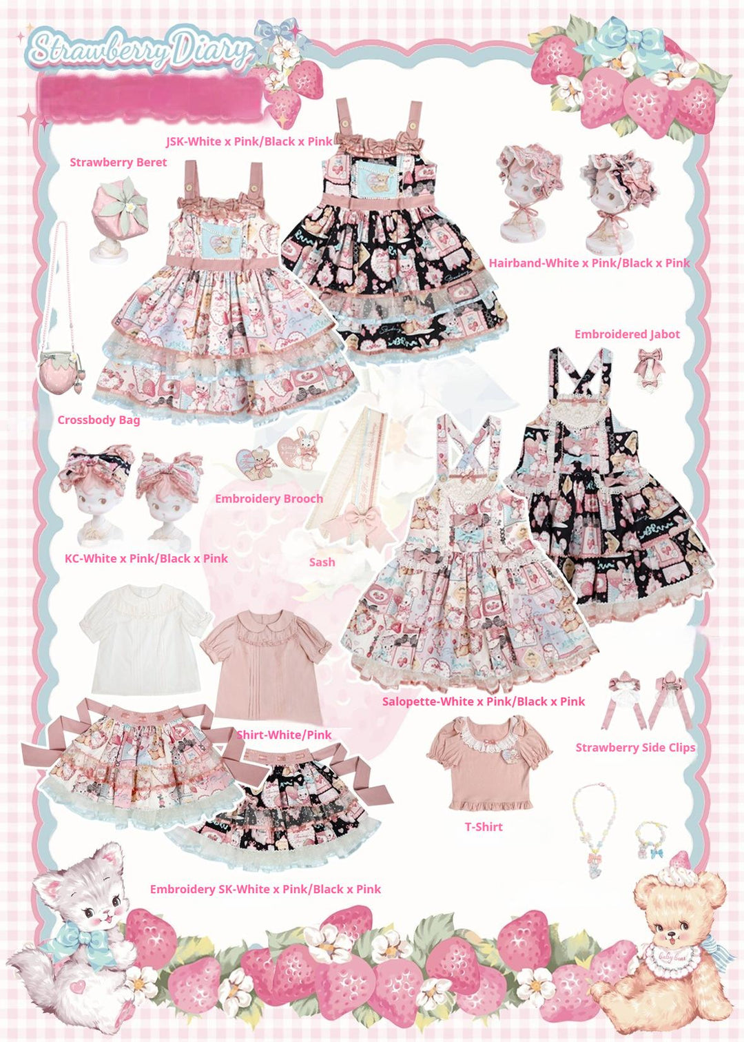 LittlePlum~Showa Strawberry Diary~Sweet Lolita Dress Outfit Printed Showa Era JSK Set