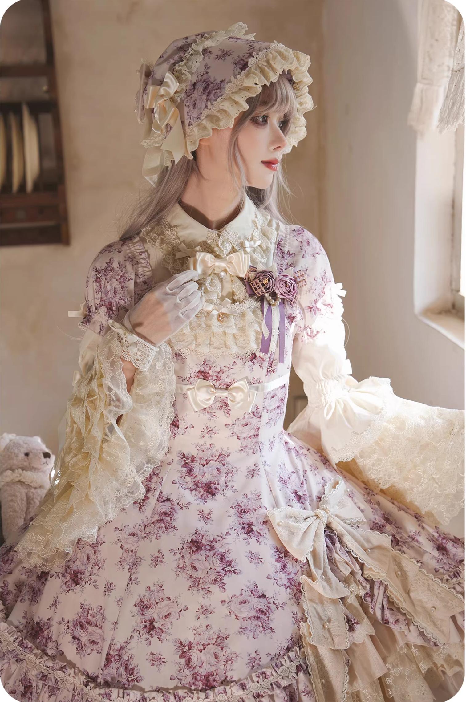 Black Rose - Printed Old School Lolita Dress, Front Opening