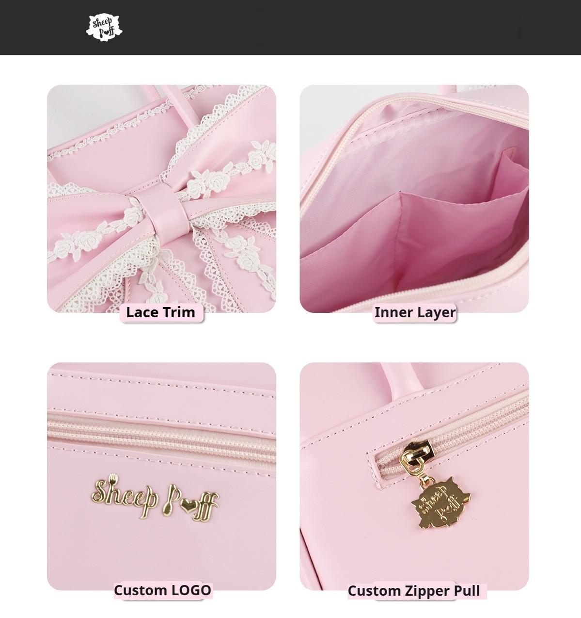 Sheep Puff - Old School Lolita Bag, Ear-Like Bow & Floral Lace 43634:782134