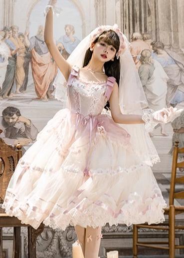 Flower and Pearl Box~Silk Ballet~Wedding Lolita Pink Bridal JSK Set   