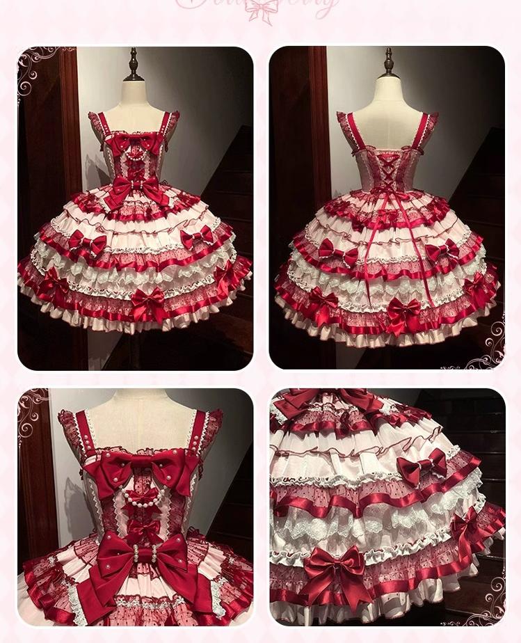 Sakurahime~Ribbon Strawberry~Sweet Lolita JSK and BNT with Old School Lolita Style 42537:744398