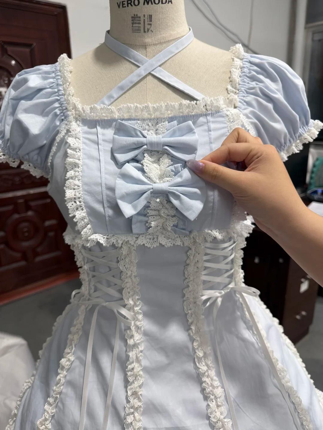 Cotton Old School Lolita Lace OP Dress, Three-tiered Back