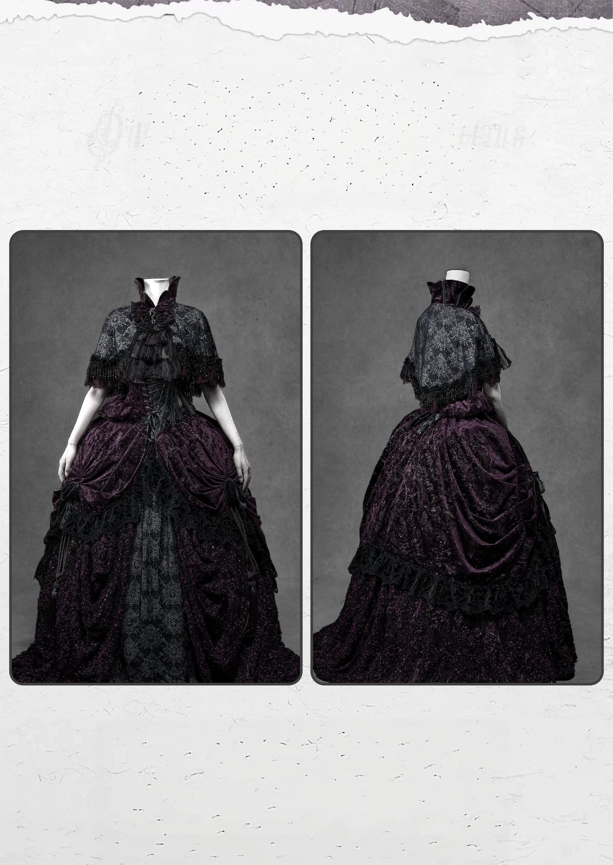 Undead's Gift - Halloween Gothic Lolita Draped Panel Skirt Set, 3D floral lace