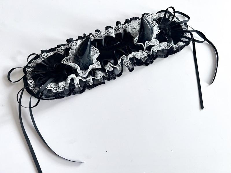 MAID~Gothic Lolita Halloween KC Devil Horn Hairband Customizable Color Black x White  