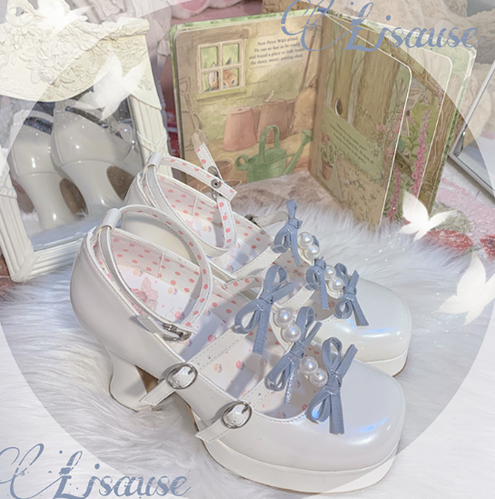 Pure Tea For Dream~Sweet Lolita Platform Pearl Bow Shoes 16296:217872