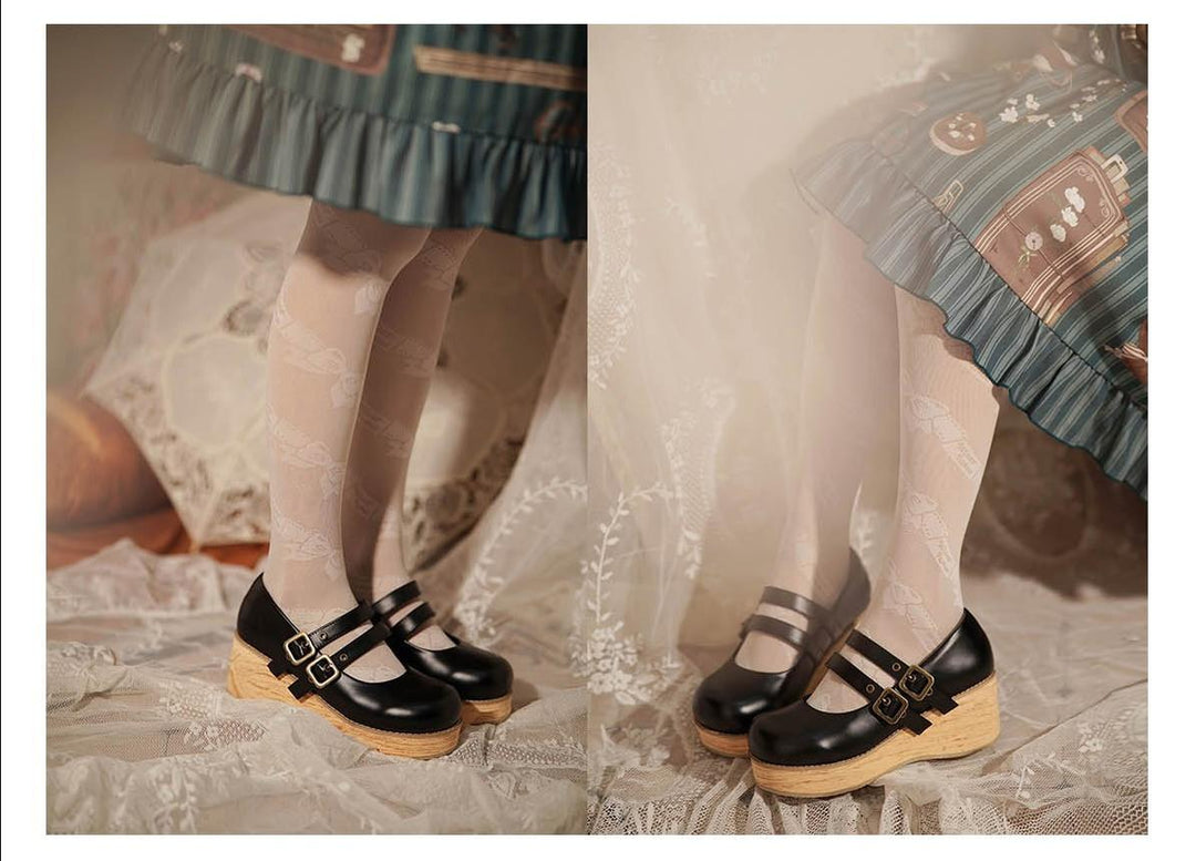 (Buy for me) MODO~Retro Lolita Round Toe Wood Bottom Shoes   