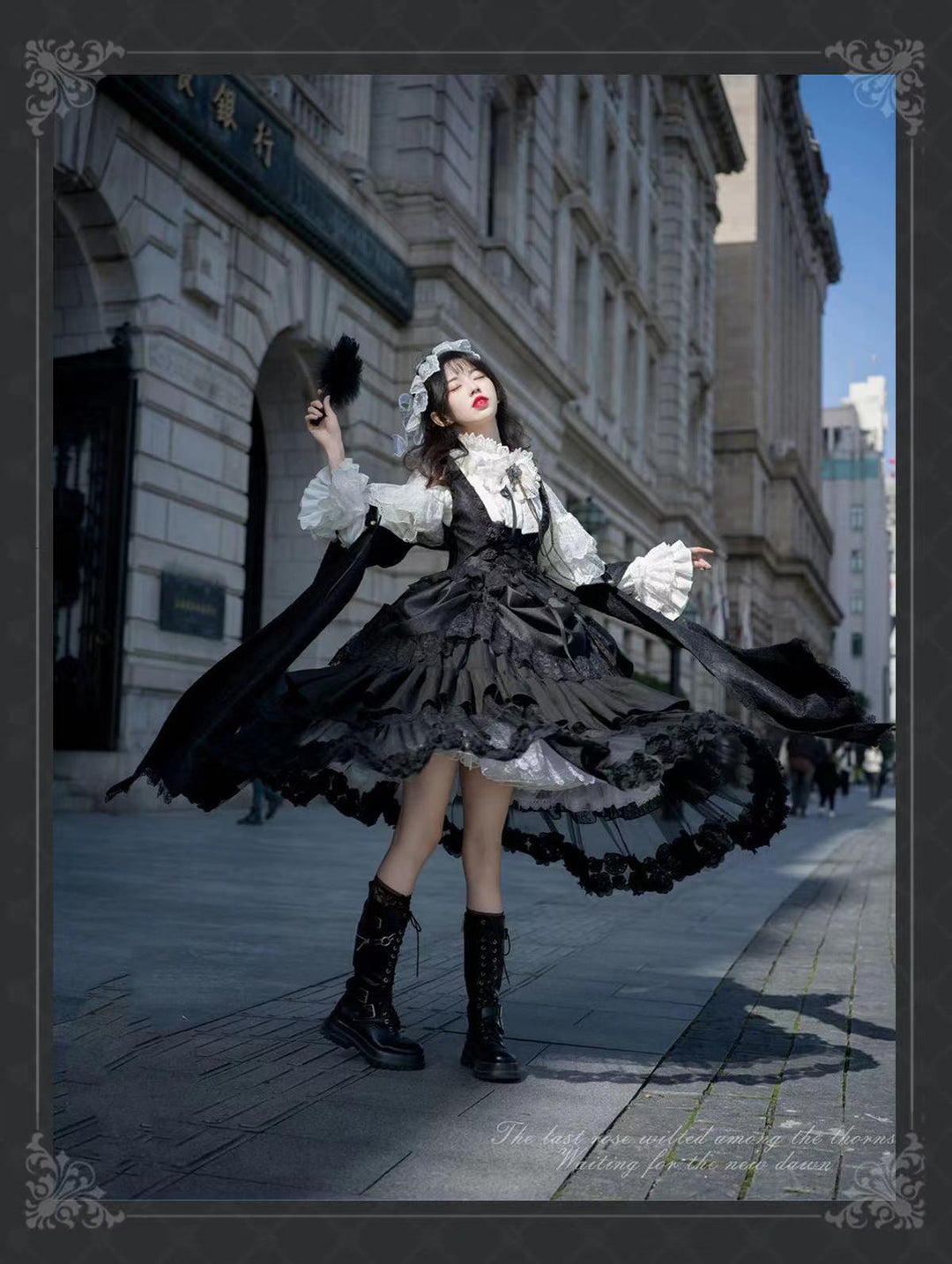 (BFM)Bramble Rose~Rose Deacon~Elegant Lolita Dress Black and White OP