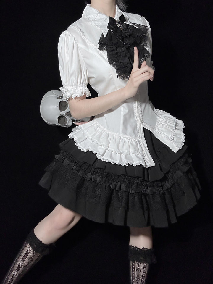 (BFM)Lilizi~Crumbled Gift~Gothic Lolita Shirt Short Sleeve Blouse Neckerchief Brooch   