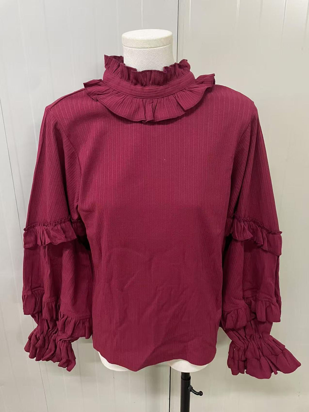 42Lolita Clearance Items Collection #28-Burgundy long sleeve shirt - size S