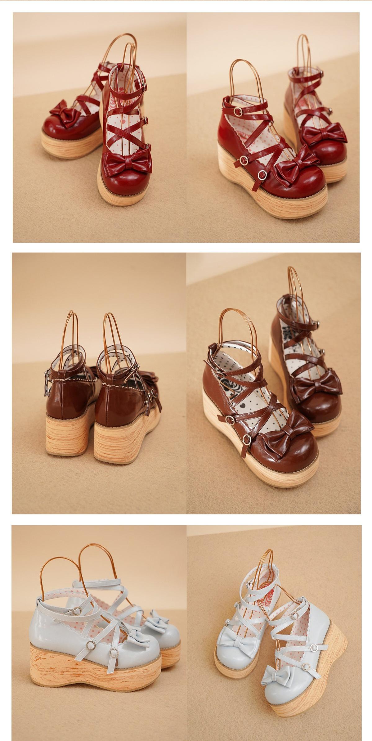 Puff Tata - Sweet Lolita Platform Shoes, Wood Grain Sole