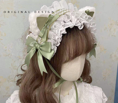 (Buyforme)Their Past Decorations~Sweet Lolita Cat Ear Hairband wakakusa Hair Tie＋cat ear  