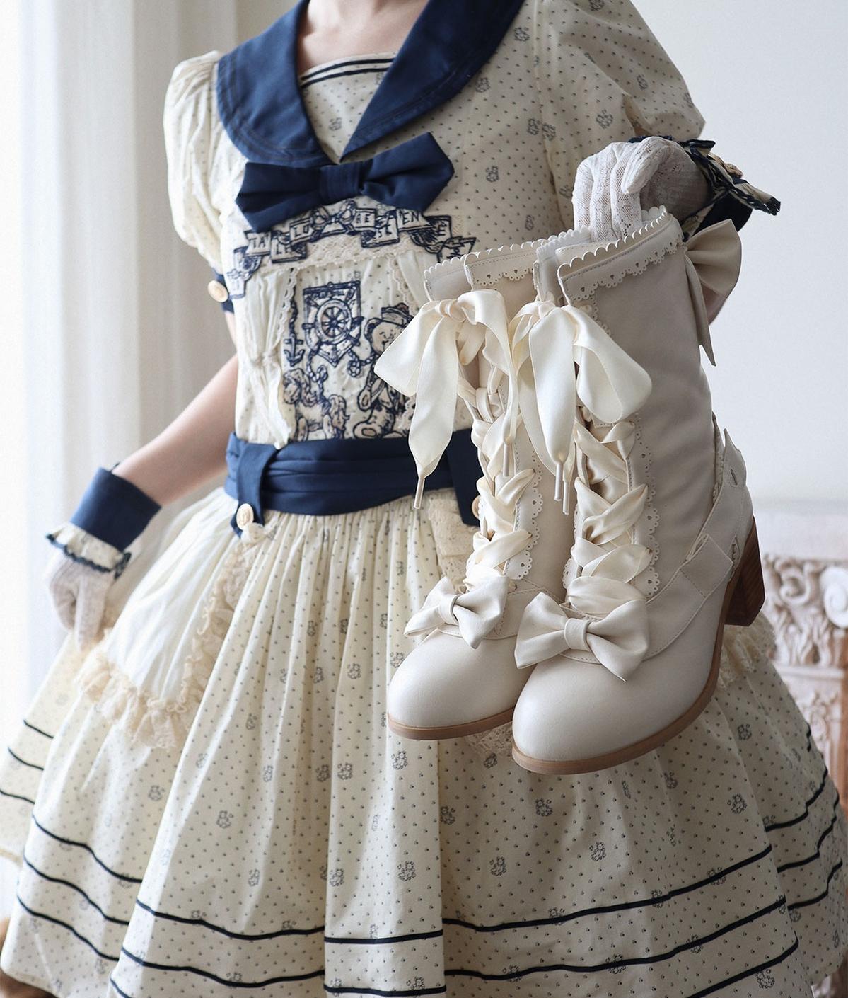 Sheep Puff - Sheepy Hooves - Kawaii Lolita Mid-Calf Boots, Side Zipper