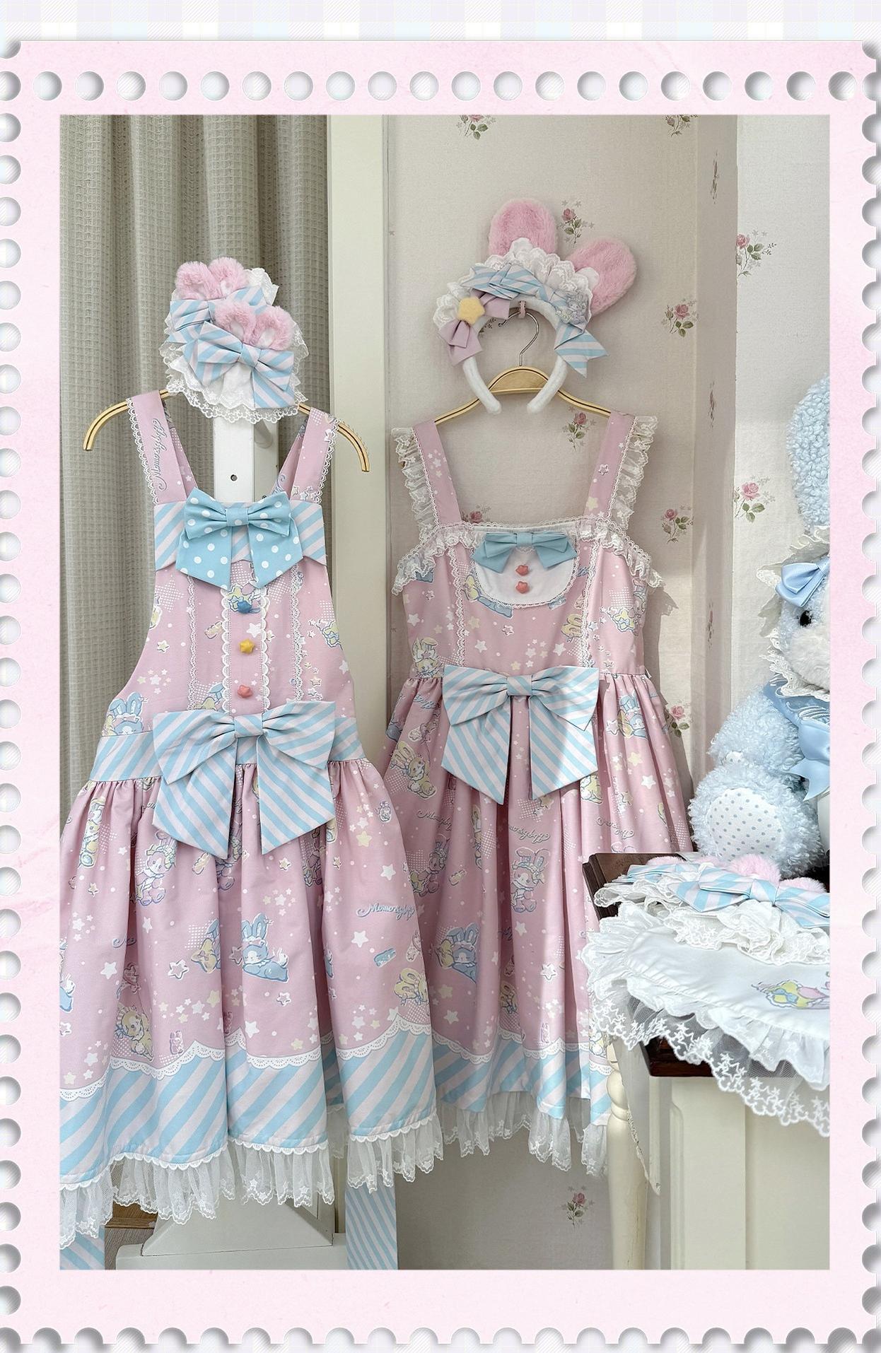 Star Gummies - IP Collaboration Sweet Lolita Dress, Bunny Print & Lace