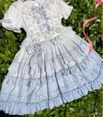 Mengfuzi~Little Milkfoo~Vintage Lolita Gradient Dress XS blue OP (free side clip) 